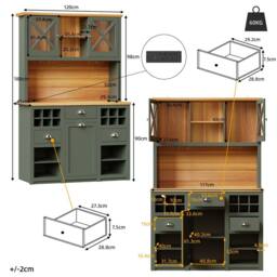 Merax Green Kitchen Dresser with LED, Wine Storage & Coffee Bar Station - thumbnail 7