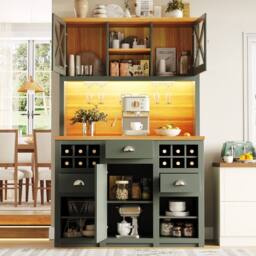 Merax Green Kitchen Dresser with LED, Wine Storage & Coffee Bar Station - thumbnail 3