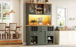 Merax Green Kitchen Dresser with LED, Wine Storage & Coffee Bar Station - thumbnail 6