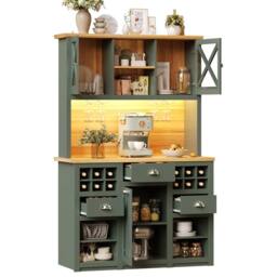 Merax Green Kitchen Dresser with LED, Wine Storage & Coffee Bar Station - thumbnail 8