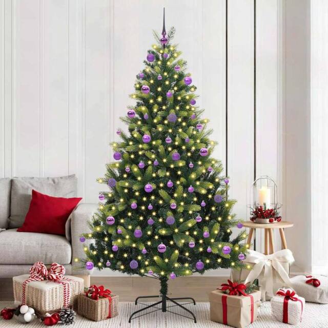 Berkfield Home Artificial Hinged Christmas Tree 300 LEDs Green 210 cm - image 1