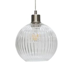 First Choice Lighting Set of 2 Betchley - Clear Ribbed Glass Globe with Satin Nickel Pendant - thumbnail 3