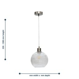 First Choice Lighting Set of 2 Betchley - Clear Ribbed Glass Globe with Satin Nickel Pendant - thumbnail 6