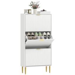 HOMCOM Slim Shoe Storage Cabinet with Flip Drawers for Hallway in White - thumbnail 2