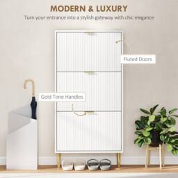 HOMCOM Slim Shoe Storage Cabinet with Flip Drawers for Hallway in White - thumbnail 4