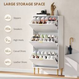 HOMCOM Slim Shoe Storage Cabinet with Flip Drawers for Hallway in White - thumbnail 6