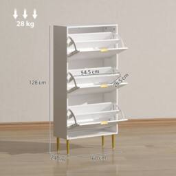 HOMCOM Slim Shoe Storage Cabinet with Flip Drawers for Hallway in White - thumbnail 3