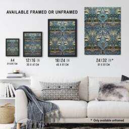 Artery8 Peacock & Dragon Pattern Vintage Framed Wall Art Print William Morris in Blue - Size: A4 - thumbnail 3