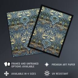 Artery8 Peacock & Dragon Pattern Vintage Framed Wall Art Print William Morris in Blue - Size: A4 - thumbnail 2