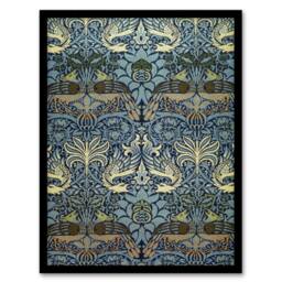 Artery8 Peacock & Dragon Pattern Vintage Framed Wall Art Print William Morris in Blue - Size: A4 - thumbnail 1