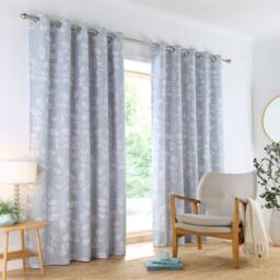 Portfolio Home Boston Botanical Leaf Fully Lined Eyelet Curtain Set 2 Panel Pair in Duck Egg Blue - Size: 168 cm width x 183 cm drop