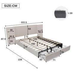 BTM Upholstered double bed 4ft6 with storage headboard & drawers in Beige - thumbnail 4