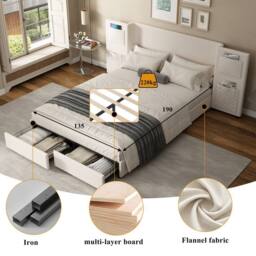 BTM Upholstered double bed 4ft6 with storage headboard & drawers in Beige - thumbnail 5