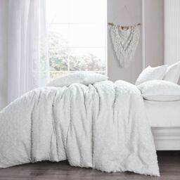 Intimates Elegant Tufted Duvet Cover & Pillowcase Set Stylish Boho Bed in White - Size: Super King - thumbnail 1