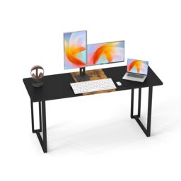 Gymax Computer Desk 160 x 60 cm Large Office Desk With Metal Frame-Black in Black - thumbnail 2