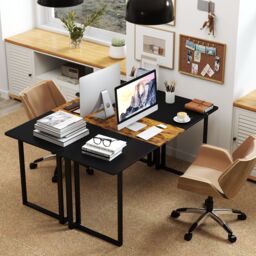 Gymax Computer Desk 160 x 60 cm Large Office Desk With Metal Frame-Black in Black - thumbnail 3