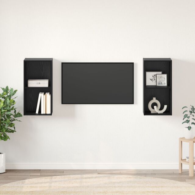 Berkfield Home Wall TV Cabinet 2 pcs Black oak 37 x 37 x 72 cm Engineered wood - image 1