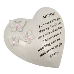 David Fischhoff Graveside Memorial Heart & Butterflies Ornament Plaque Pink- Mummy in Off-White - thumbnail 1