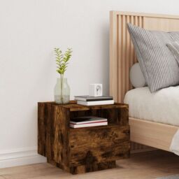 Berkfield Home Bedside Cabinet with LED Lights Smoked Oak 40x39x37 cm in Brown - Size: 40 x 39 x 37 cm - thumbnail 3