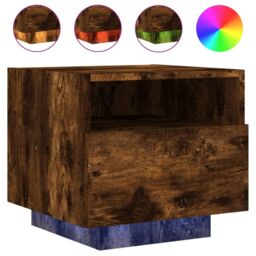 Berkfield Home Bedside Cabinet with LED Lights Smoked Oak 40x39x37 cm in Brown - Size: 40 x 39 x 37 cm - thumbnail 2