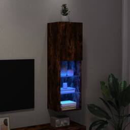 Berkfield Home TV Cabinet with LED Lights Smoked Oak 30.5x30x102 cm in Brown - thumbnail 5