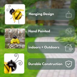 Marco Paul 15cm Yellow Metal Bumblebee Wall Art for Garden in Bright Yellow - thumbnail 4