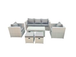 Fimous Rattan Garden Furniture Set 7 Seater Outdoor Garden Sofa Oblong Coffee Table Set with 2 Chairs 2 Stools Light Grey Mixed - thumbnail 1