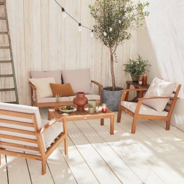 sweeek 4-seater Wooden Garden Sofa Set in Light Brown - image 1
