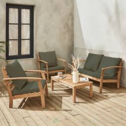 sweeek 4-seater Wooden Garden Sofa Set in Light Brown - thumbnail 3