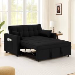 SquareBoxx Palermo 2 Seater Sofa Bed Pull Out Convertible Double Sofa Bed in Black - thumbnail 2