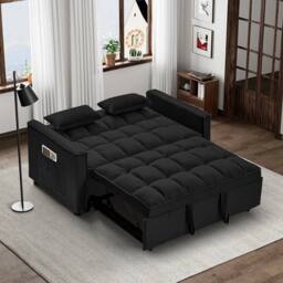 SquareBoxx Palermo 2 Seater Sofa Bed Pull Out Convertible Double Sofa Bed in Black - thumbnail 5