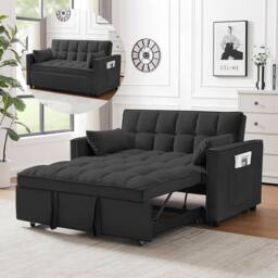 SquareBoxx Palermo 2 Seater Sofa Bed Pull Out Convertible Double Sofa Bed in Black - thumbnail 4