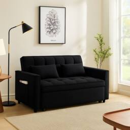 SquareBoxx Palermo 2 Seater Sofa Bed Pull Out Convertible Double Sofa Bed in Black - thumbnail 1
