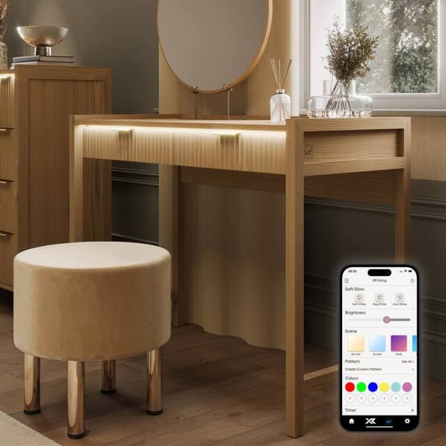 X Rocker XR Living Dak ota Dressing Table with 2 Drawers & LED Lights - Oak in Light Oak - image 1