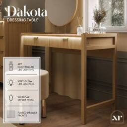 X Rocker XR Living Dak ota Dressing Table with 2 Drawers & LED Lights - Oak in Light Oak - thumbnail 2