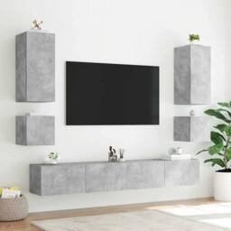 Berkfield Home TV Wall Cabinets with LED Lights 2 pcs Concrete Grey 40.5x35x40 cm - thumbnail 5