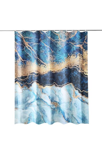 Neel Blue Abstract Blue Shower Curtain, Anti Mould Mildew Resistant Bathroom Curtains - Size: 180 cm width x 200 cm drop - image 1