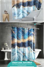 Neel Blue Abstract Blue Shower Curtain, Anti Mould Mildew Resistant Bathroom Curtains - Size: 180 cm width x 200 cm drop - thumbnail 5