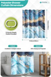 Neel Blue Abstract Blue Shower Curtain, Anti Mould Mildew Resistant Bathroom Curtains - Size: 180 cm width x 200 cm drop - thumbnail 2