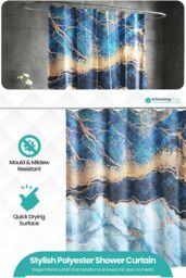 Neel Blue Abstract Blue Shower Curtain, Anti Mould Mildew Resistant Bathroom Curtains - Size: 180 cm width x 200 cm drop - thumbnail 3