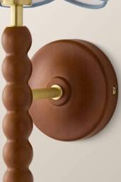 ValueLights Bobbins Walnut Bobble Wall Light & Linen Trim Lamp Shade in Baby Blue - thumbnail 5