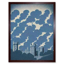 "Artery8 Wall Art Print Windsor Castle with Cloudy Sky Lithograph in Blue Art Framed in Brown - Size: W12"" x H16""" - thumbnail 1