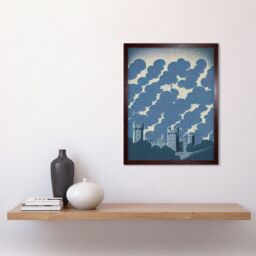 "Artery8 Wall Art Print Windsor Castle with Cloudy Sky Lithograph in Blue Art Framed in Brown - Size: W12"" x H16""" - thumbnail 2
