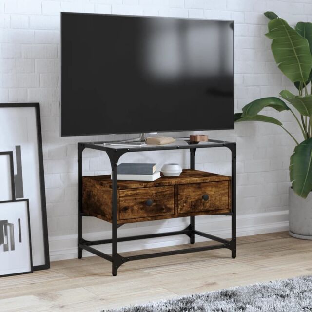 Berkfield Home TV Cabinet with Glass Top Smoked Oak 60x35x51 cm Engineered Wood in Brown - Size: 60 x 35 x 51 cm - image 1