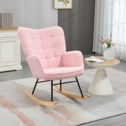 HOMCOM Wingback Rocking Chair for Nursing w/ Steel Frame in Pink - thumbnail 1