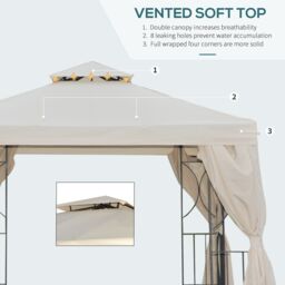 OUTSUNNY 3 x 3m Garden Metal Gazebo Sun Shade Shelter Outdoor Party Tent in Beige - thumbnail 4