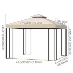OUTSUNNY 3 x 3m Garden Metal Gazebo Sun Shade Shelter Outdoor Party Tent in Beige - thumbnail 3