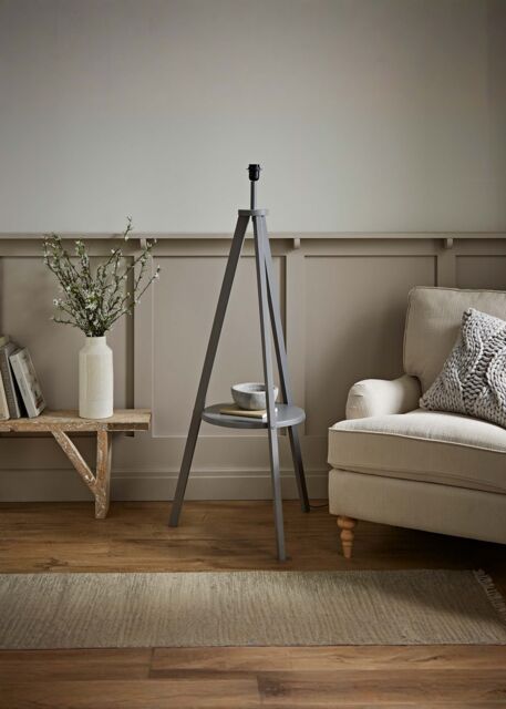 ValueLights Morrigan Free Standing Wooden Tripod Shelved Floor Lamp Base in Grey - image 1