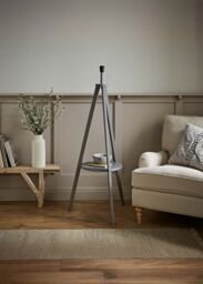 ValueLights Morrigan Free Standing Wooden Tripod Shelved Floor Lamp Base in Grey