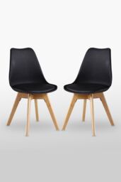 Life Interiors Set of 2 'Tulip Dining Chairs' Leather Padded Seat Solid Wood Legs in Black - thumbnail 1